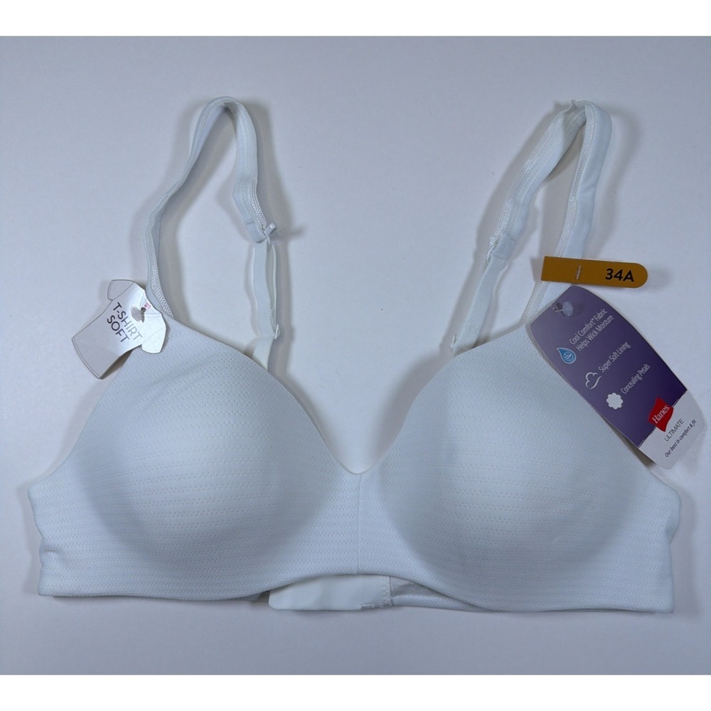 Hanes Womens Wireless DHHU03 T-Shirt Bra, Wirefree Convertible Bra 34A White